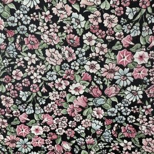 Cotton Quilt Fabric 1 7/8 yds Lt Blue and Pink Flowers on Black Quilting Calico